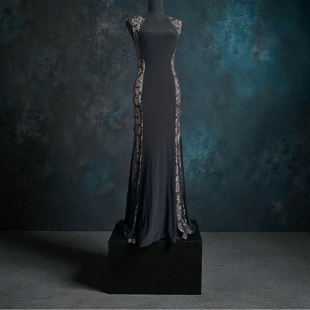 Black Lace & Sequin Mermaid Gown Prom Formal Evening Dress Size 2